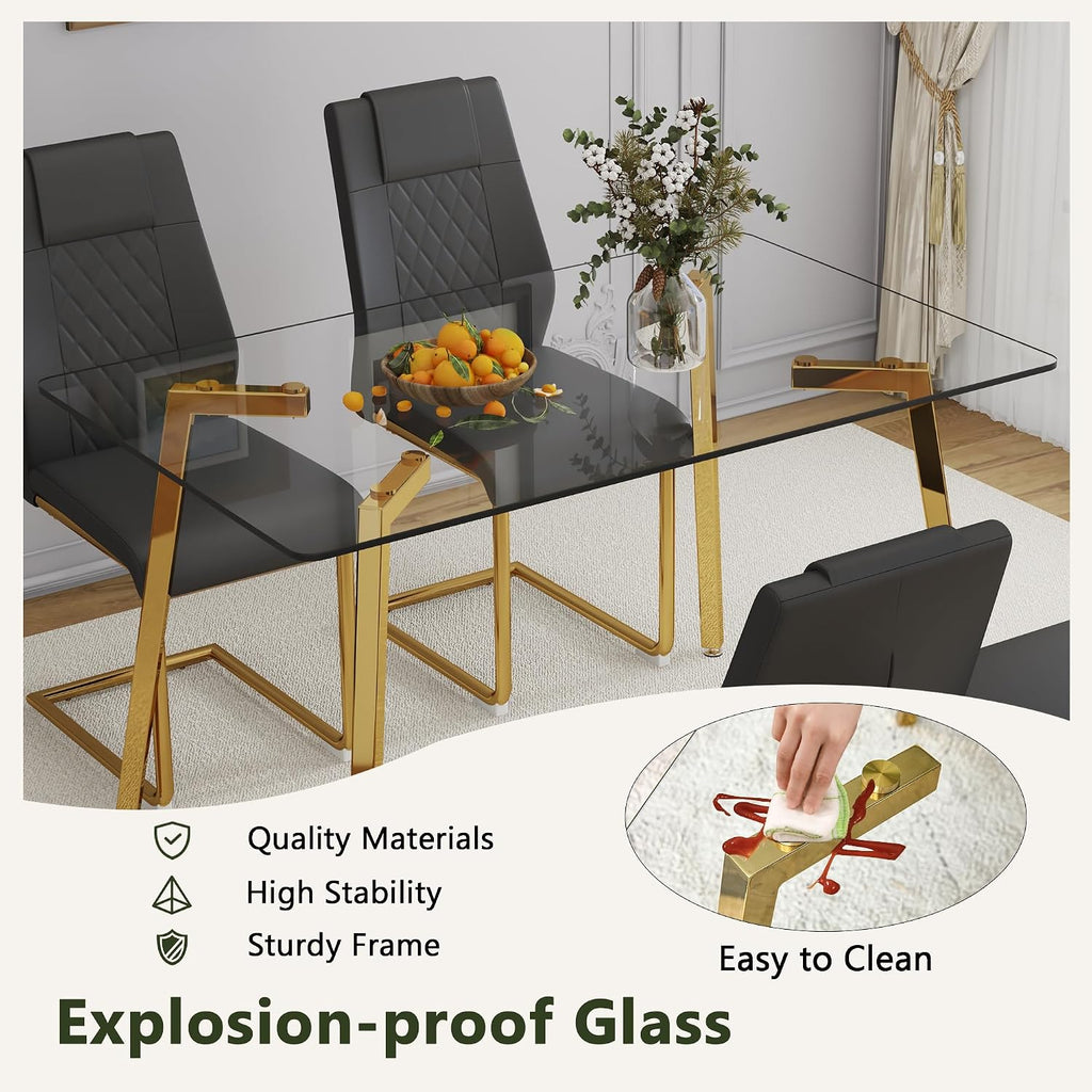 NicBex Dining Room Table Modern 51" Rectangular Dining Table for 6 with Tempered Glass Tabletop and Metal Legs for Kitchen, Dining Room, Restaurants, Golden