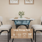 5-Piece Dining Table Set for 4, Modern Kitchen Table with 4 Boucle Chairs, Rectangular Dining Table with Storage Shelf & Marble Tabletop, Beige Home Dining Furniture for Small Space, Beige+White