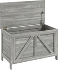 HOMCOM 30" Farmhouse Storage Bench Lift Top Storage Chest in Light Gray | Safety Hinge, Open Up 100°, Wooden Trunk, Bedroom, Entryway, Living Room
