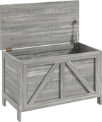 HOMCOM 30" Farmhouse Storage Bench Lift Top Storage Chest in Light Gray | Safety Hinge, Open Up 100°, Wooden Trunk, Bedroom, Entryway, Living Room