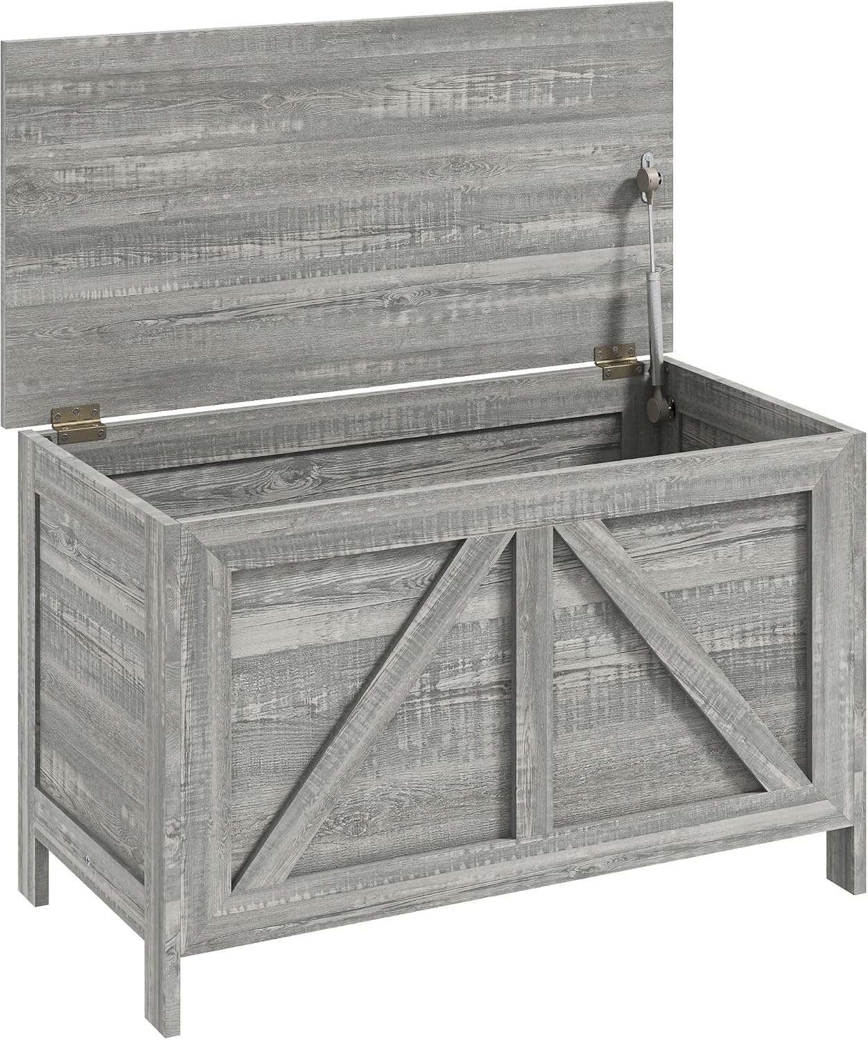 HOMCOM 30" Farmhouse Storage Bench Lift Top Storage Chest in Light Gray | Safety Hinge, Open Up 100°, Wooden Trunk, Bedroom, Entryway, Living Room