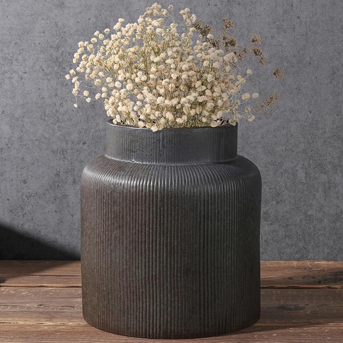 Rustic Vases for Decor, 6.7 inch Farmhouse Ceramic Vase for Flowers, Vintage Decorative Vase for Home Decor, Dining Table, Living Room, Shelf, Kitchen, Bedroom