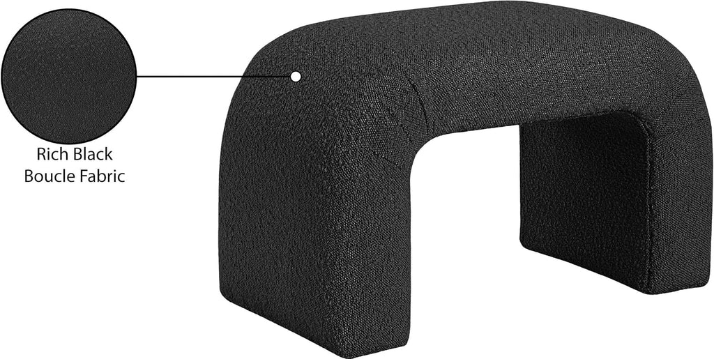 Meridian Furniture 169Black Niagara Collection Modern | Contemporary Boucle Fabric Upholstered Bench with Rich Black Boucle Fabric, Curved Contemporary Design, 28" W x 15.5" D x 17.5" H, Black