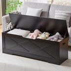 55.1" Storage Bench,Storage Chest for Entryway, Mudroom & Bedroom | 55.1L”x15.7W”x19.1H” Wooden Storage Bench,Storage Trunk with 2 Safety Hinges,Supports 220 lb,Easy Assembly( Black)