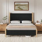 IMMERSTABLE Full Bed Frame with Headboard, Upholstered Platform Bed, Black
