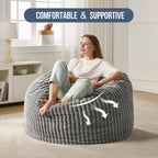 Hobestluk Adult Bean Bag Chair Giant Beanbag with Filling Living Room 3FT | Grey Large Big Oversized Bean Bag Chair Memory Foam Filling Machine Washable Fluffy Cover Bedroom Dorm Reading Gaming