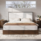 Queen Size Walnut Wood Platform Bed Frame with Soft Cloud Headboard