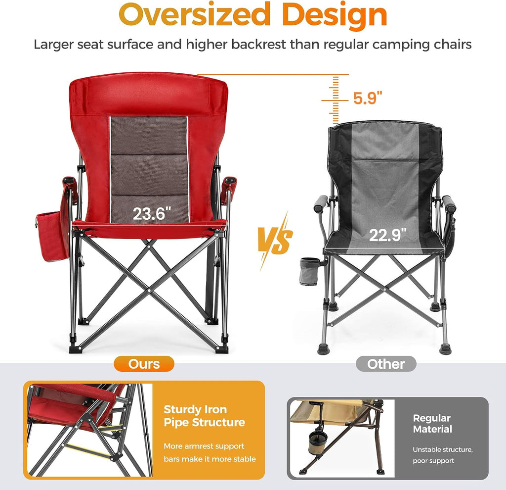 ALPHA CAMP Heavy Duty Camping Chairs with Cup Holder Oversized Folding Chair 500LBS Capacity Outdoor Chair with Headrest,Lawn with Side Pocket for Lawn, Sports and Fishing