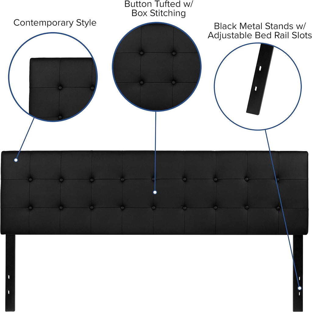 EMMA + OLIVER Black King Button Tufted Headboard