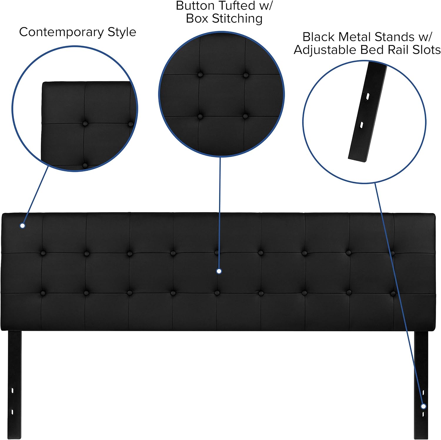 EMMA + OLIVER Black King Button Tufted Headboard