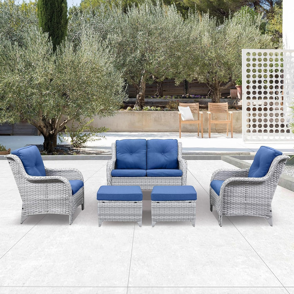 Belord Outdoor Furniture Ottoman Set of 2 Patio Seating Footstool All-Weather Rattan Wicker Ottoman Seat with Soft Cushions for Patio Furniture Set