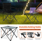 Leonyo 2 Pack Camping Chairs for Adults, Lawn Chairs with Table, Heavy Duty Folding Chairs for Outside Oversized & Comfy Sports Chair for Adults Fishing, Beach, Patio, Hiking, Lawn, Travel - Black