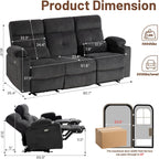 Power Reclining Sofa with Heat and Massage| RV Wall Hugger Recliner Sofa with Electric Tilt | RV 3 Seater Recliner Sofa for Living Room (Sofa Grey)