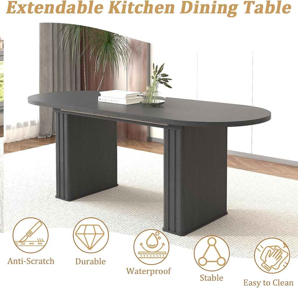 Extendable Dining Table Set of 4, Black Oval Dining Room Table & 4 Black Velvet Dining Chairs with Wood Leg, 62.99"-78.74" Kitchen Table and Chairs Set, Modern 5 Piece Dining Set