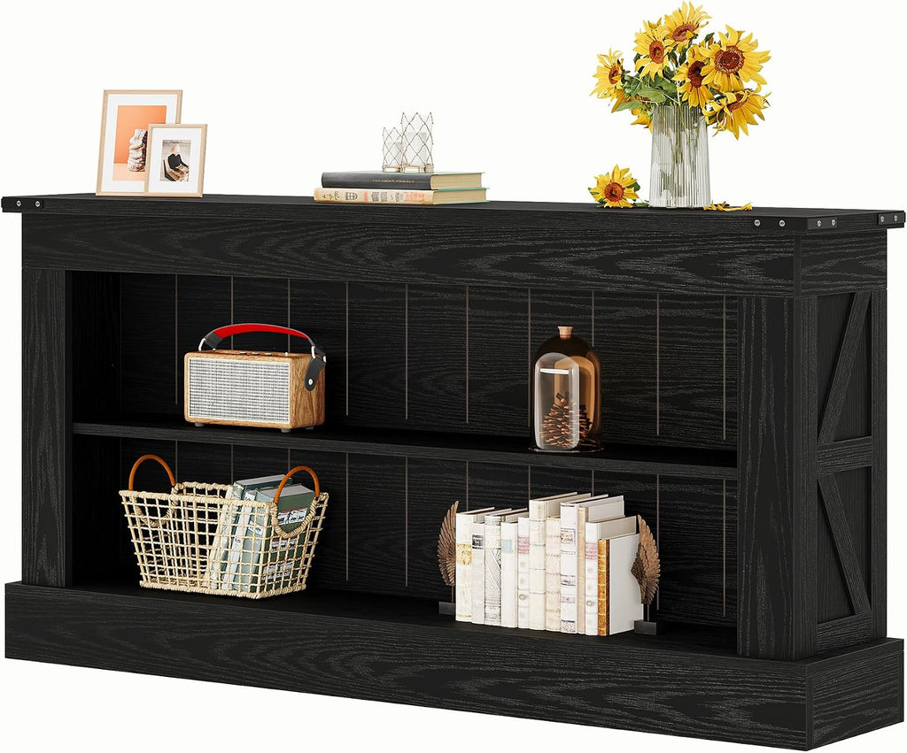 Tribesigns 63-Inch Long Console Table for Entryway, Narrow Long Entry Table with Shelves for Living Room, Farmhouse Sofa Console Behind Couch, for Foyer, Hallway, Black