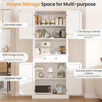 Apicizon 71’’ Tall Kitchen Pantry Storage Cabinet, Modern Kitchen Hutch Bar Cabinet with Microwave Stand & 3 Adjustable Shelves, Cupboard with Drawers, Wood Buffet Sideboard for Dining Room, White