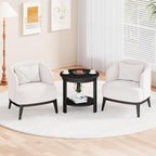 Solid Wood Round End Table with Storage Shelf, 22" W x 20" H, Mid Century Modern Wooden Coffee/End/Side Table for Bedroom Living Room, Black