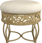 Hillsdale Villa III Backless Metal Vanity Stool with Ornate Lattice Detailing, Antique Beige
