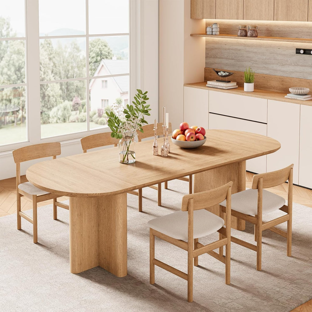 78.75" Oval Oak Dining Table for 6-8 Person, Modern Farmhouse Kitchen Table with Sturdy Legs, Wood Dinner Table for Dining Room Kitchen Living Room, Natural Oak