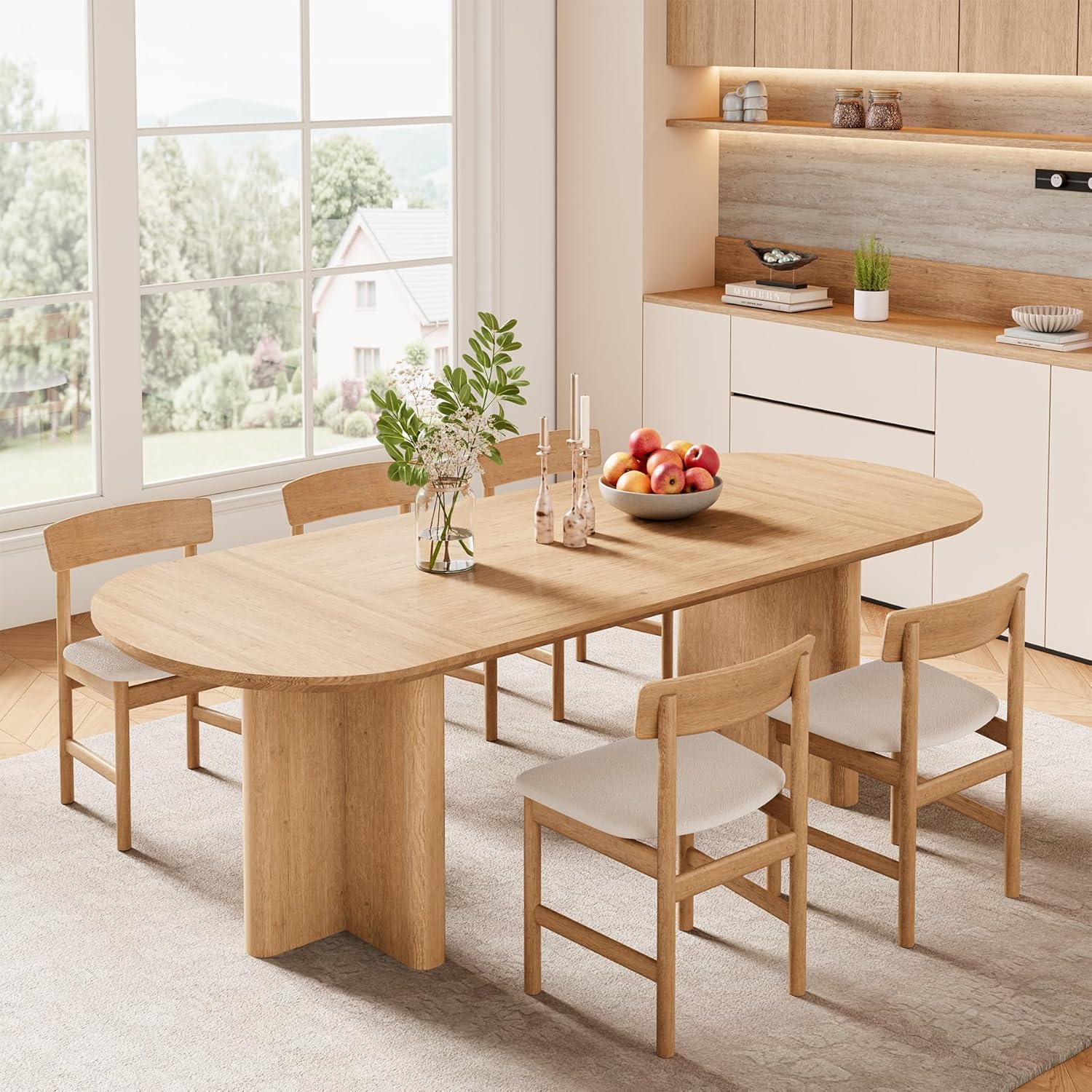 78.75" Oval Oak Dining Table for 6-8 Person, Modern Farmhouse Kitchen Table with Sturdy Legs, Wood Dinner Table for Dining Room Kitchen Living Room, Natural Oak