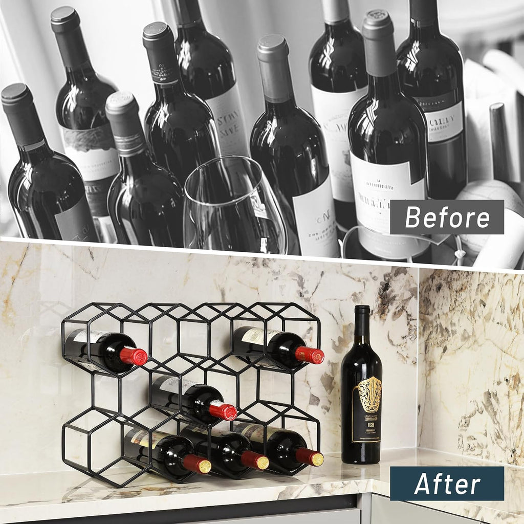 Countertop Wine Rack, 5.3 pounds, Heavier and More Stable Wine Storage Cabinet Shelf Wine Racks Countertop for Pantry,Kitchen,14 Bottles Wine Rack Black No Assembly Required
