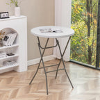 BTExpert 32" Round 43" Bar Height White Granite Plastic Folding Table Portable Commercial Table Banquet Card Coffee Dining Table for Wedding Party Event Home Kitchen Outdoor Set of 4