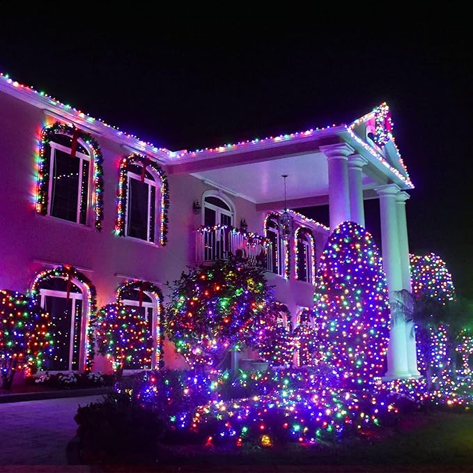 JMEXSUSS 163ft 500 LED Christmas Lights Outdoor, Waterproof Clear Wire String Light, 8 Modes Christmas Tree Lights Plug in for Patio Wedding Party Yard Xmas Tree Decor(Multicolor)