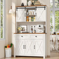 Befrases 67.7 Inch Farmhouse Pantry Storage Cabinet with Sliding Barn Doors, 2 Drawer Farmhouse Coffee Cabinet with Adjustable Shelf, Side Board with Buffet Cupboard for Livingroom Kitchen, White