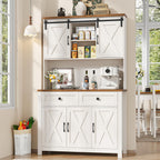 Befrases 67.7 Inch Farmhouse Pantry Storage Cabinet with Sliding Barn Doors, 2 Drawer Farmhouse Coffee Cabinet with Adjustable Shelf, Side Board with Buffet Cupboard for Livingroom Kitchen, White