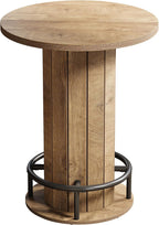 Tribesigns Small Round Dining Table, Bar Height Circle Kitchen Table with Footrest, for Small Spaces, Dining Room, Bar, Bistro, Pub, Brown (Only Table)