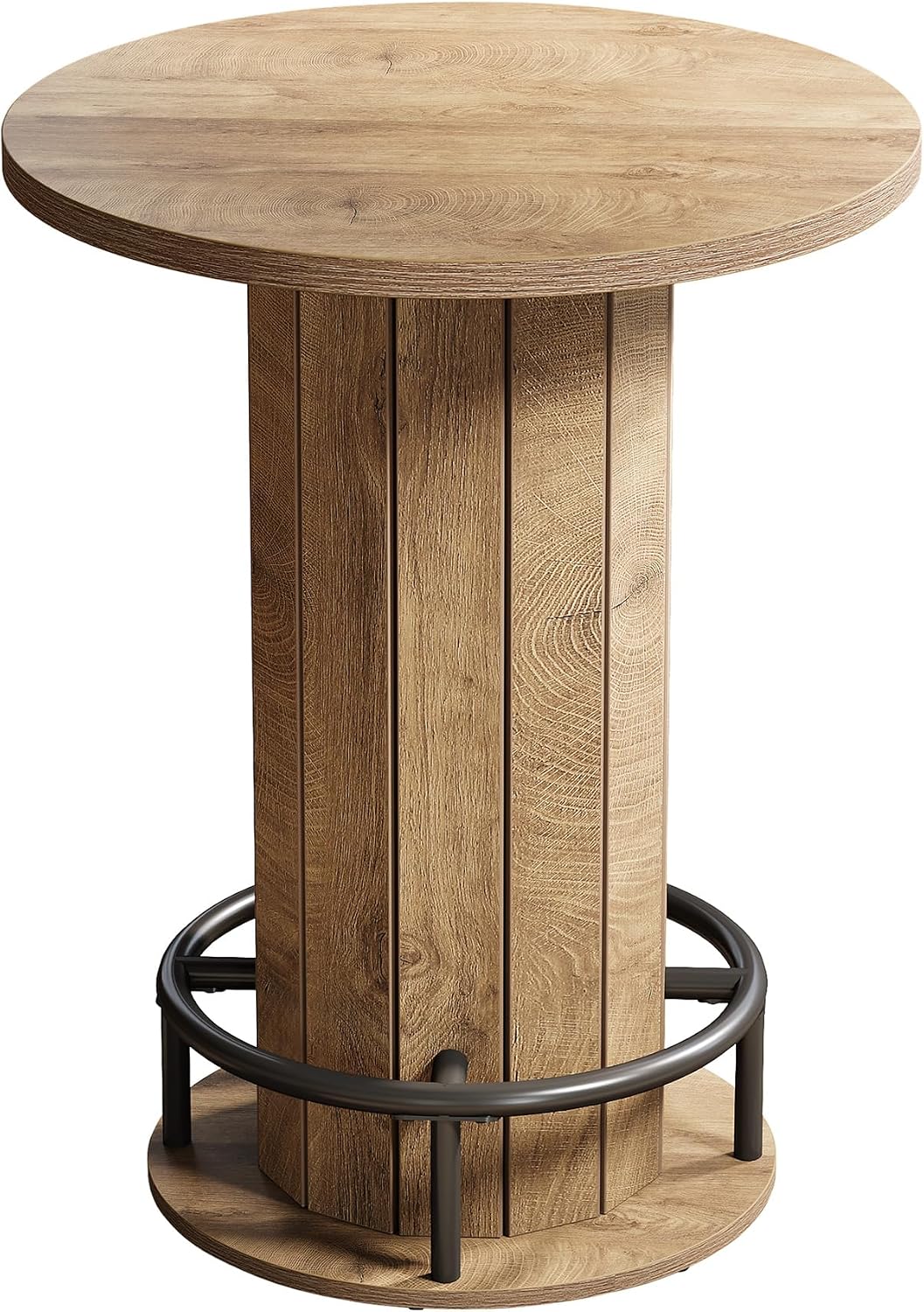 Tribesigns Small Round Dining Table, Bar Height Circle Kitchen Table with Footrest, for Small Spaces, Dining Room, Bar, Bistro, Pub, Brown (Only Table)