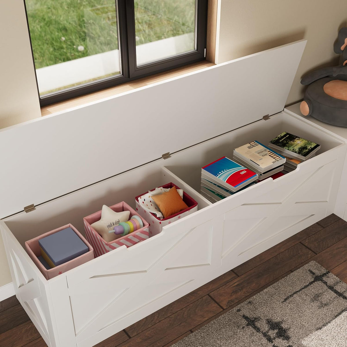Bobve L-Shape Storage Bench with Cushion, Backless Corner Dining Bench, Kitchen Dining Nook Bench with Hidden Storage for Dining Room, Kitchen, Entryway (White+Grey)