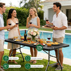 6FT Folding Tables – Heavy Duty Portable Foldable Picnic Table with Built-in Handle, 450 lb Capacity – Ideal for Events, Parties, Crafts, Camping & Dining (6-Pack, Black)