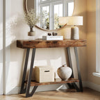 LITTLE TREE 41-Inch Console Table with Geometric Metal Frame, Rustic Brown, Entryway Tables, Storage Shelves, 2-Tier, Industrial, Hallway Sofa Table, Accent Table, Living Room