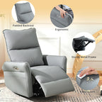 Power Swivel Rocker Recliner Chair with USB Charging Port | PU leather, 270° swivel, power recline, rocking motion, USB & Type-C ports, side pockets, 330 lb capacity, living room