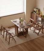 AnywaysWood Folding Dining Table with 4 Foldable Chairs Set, Space Saving Extendable Solid Wood Drop Leaf Table for Kitchen Dining Living Room Small Spaces Simple Assembly
