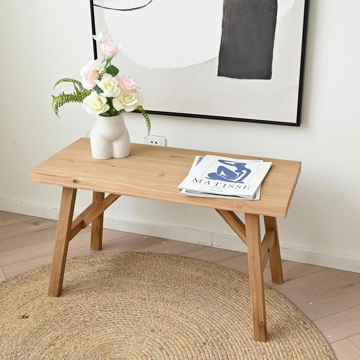 SwallowLiving 30" Solid Wood Entry Bench - Rustic Farmhouse Style Hallway Seating for Living Room, Dining Room Entryway - Handcrafted Natural Finish