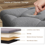 15 Inches Ottoman with Storage, Folding Storage Ottoman Bench Set, Storage Chest for Entryway, Living Room, Support 500LBS, Grey