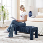 43’’ Bedroom Bench, Upholstered End of Bed Bench with Solid Wood Legs, Modern Small Dining Bench with Full Covered Fabrics for Entryway, Bedroom, Living Room (Blue, Chenille)