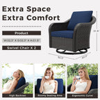 Outdoor Wicker 360 Degree Swivel Glider Rocker Chairs Set, Patio Conversation Furniture Set with Washable Cushions for Garden, Poolside (Navy Blue)