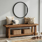 55" Solid Wood Entryway Bench with Shoe Storage, Rustic Wood Grain Shoe Rack Window Bench Seat for Foyer, Hallway, Mudroom, Bedroom, Easy Assembly (Rustic Wood)
