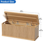 Akxomel 45.3" Fluted Storage Chest Wooden Storage Trunk 2 Safety Hinges Oak | Storage Chest with 2 Safety Hinges & Lift Top, Wooden Box Bench with Curved Profile, for Living Room, Entryway, Bedroom