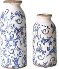 VICTOR & TERESA Blue and White Ceramic Vases Home Decor, Farmhouse Vase for Flowers, Flower Vase Set of 2, Rustic Decorative Vases for Pampas Grass, Table, Living Room, Shelf, Centerpieces, 8 inch