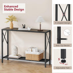 Tajsoon Industrial Console Table 41.8", 2 Tier Entryway Table with Storage Shelves, Narrow Sofa Table with Stable X-Frame, for Living Room, Hallway, Foyer, Office, Dark Grey