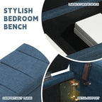 47.25'' Ottoman with Storage, End of Bed Storage Bench, Entryway Bench - Linen Upholstered Multi-Functional Footrest for Bedroom, Living Room, Dorm & Window Bench (A-Blue)
