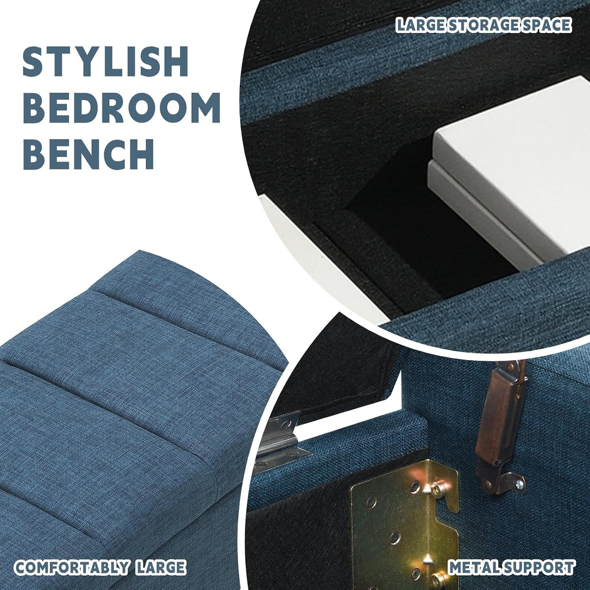 47.25'' Ottoman with Storage, End of Bed Storage Bench, Entryway Bench - Linen Upholstered Multi-Functional Footrest for Bedroom, Living Room, Dorm & Window Bench (A-Blue)