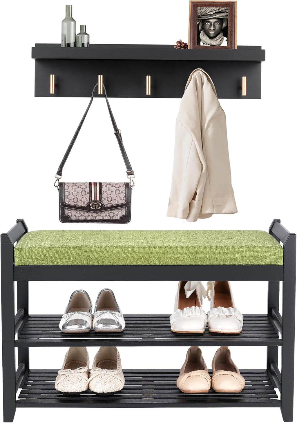 PETKABOO Shoe Rack for Front Door Entrance, 28” Entryway Bench with Coat Rack, Hall Tree Shoe Bench with Storage for Entry, Hallway, Bedroom, Living Room