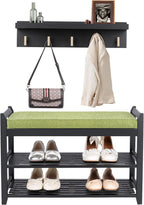 PETKABOO Shoe Rack for Front Door Entrance, 28” Entryway Bench with Coat Rack, Hall Tree Shoe Bench with Storage for Entry, Hallway, Bedroom, Living Room