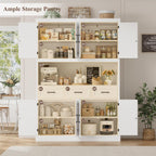 HITHOS 55“W Kitchen Pantry Cabinet, 76" Tall Hutch Storage Cabinet, White | Large Kitchen Pantry Storage Cabinet with Countertop, Modern Kitchen Hutch, Wood Coffee Bar with Drawers for Dining Room