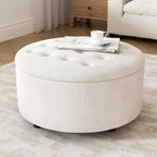 30 Inch Round Storage Ottoman,Modern Tufted Ottomans,Circular Coffee Table with Removable Top,Upholstered Large Ottoman with Storage Footrest Stool for Bedroom Living Room (White)